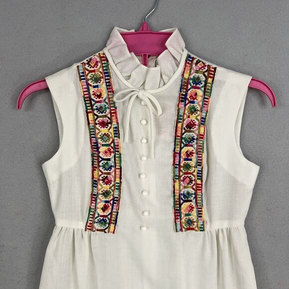 Vintage Gay Gibson Dress Women Petite Small White Embroidered Mod Boho 60s Retro - Picture 3 of 12
